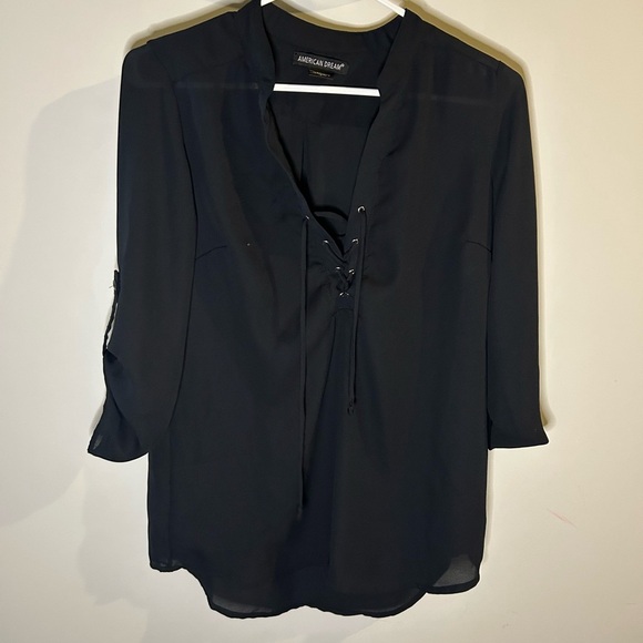 American Dream Tops - American Dream Black Lace-Up Blouse